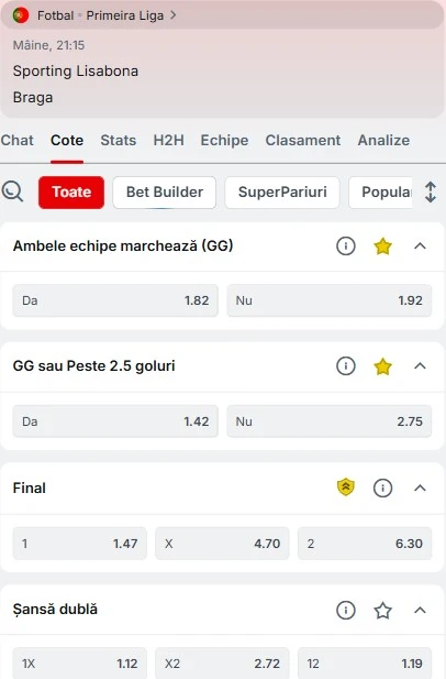 Cote pariuri Sporting - Braga