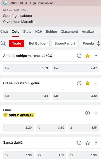 Cote pariuri Sporting - Marseille