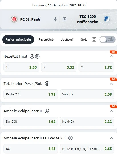Cote pariuri St Pauli vs Hoffenheim