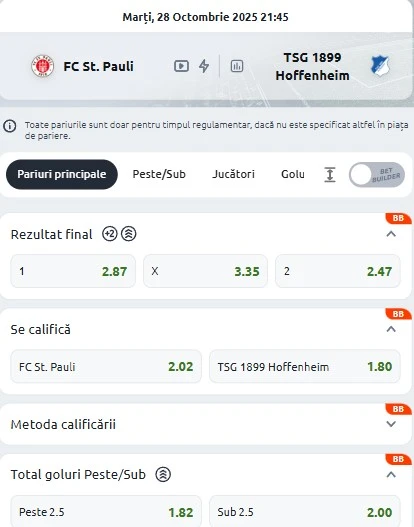 Cote pariuri St Pauli vs Hoffenheim