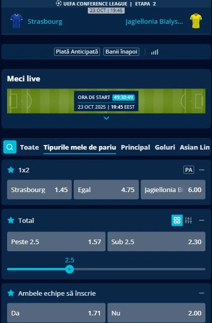 Cote pariuri Strasbourg vs Jagiellonia