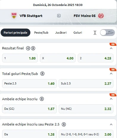 Cote pariuri Stuttgart vs Mainz