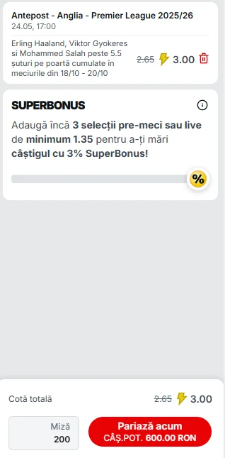 SuperBoost la Superbet de cotă 3