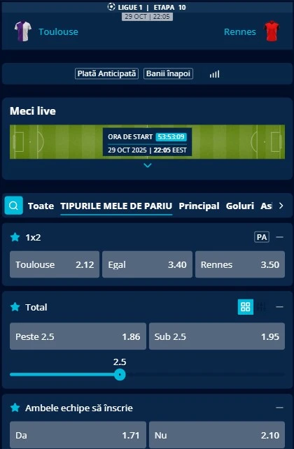 Cote pariuri Toulouse - Rennes
