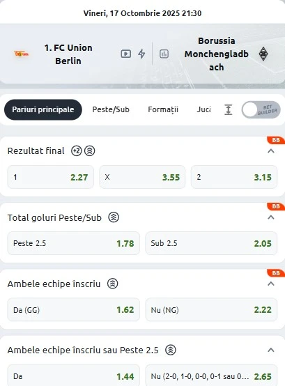 Cote pariuri Union Berlin - Monchengladbach