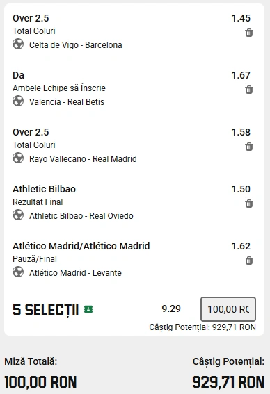 Biletul etapei 12 din La Liga