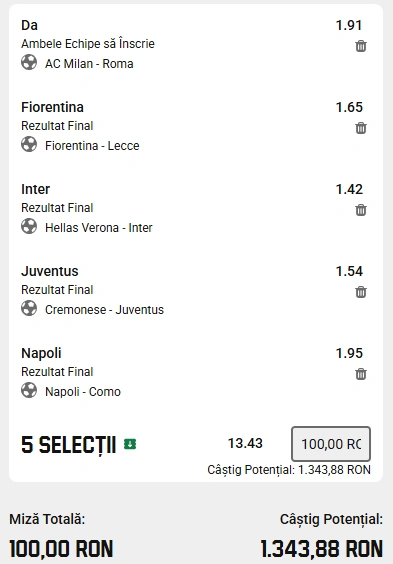 Biletul etapei a zecea din Serie A