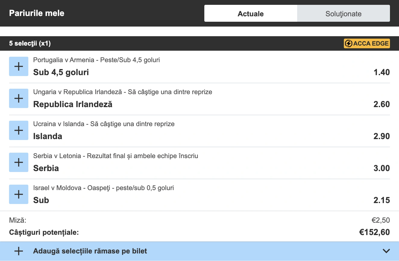 Biletul zilei asigurat în cotă 61 la Betfair pe meciurile internaționale, 16.11.2025