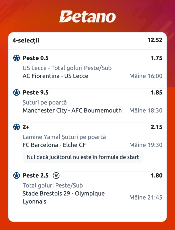 Biletul zilei pe speciale în cotă 12 la Betano, 2 noiembrie 2025