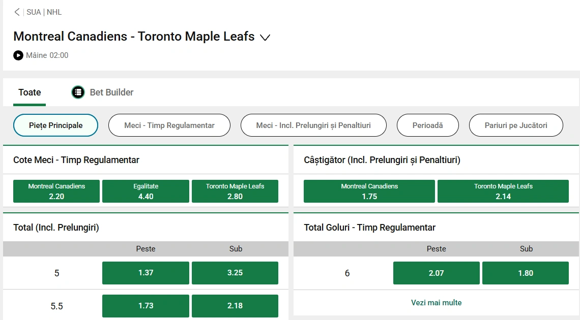 Cote Pariuri Montreal vs Toronto - NHL