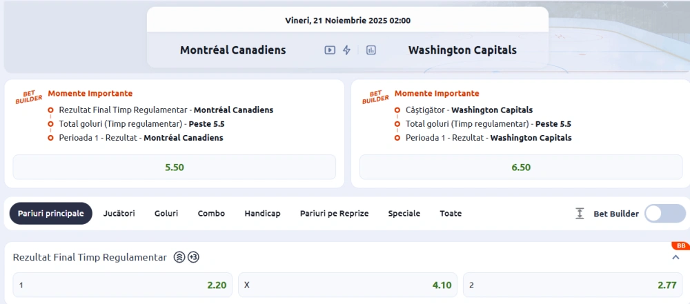 Cote Pariuri Montreal vs Washington - NHL
