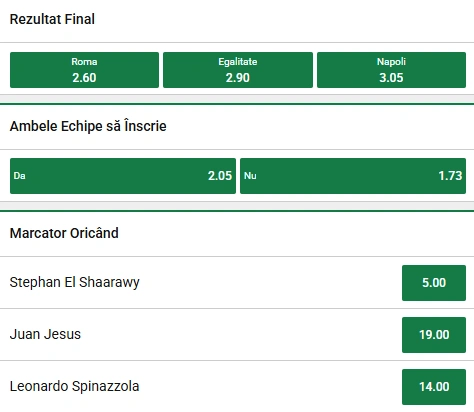 Cote pariuri AS Roma vs Napoli la Unibet