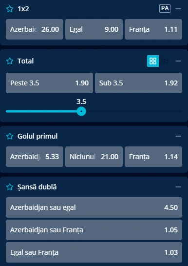 Cote pariuri Azerbaijan vs Franta la Mr Bit
