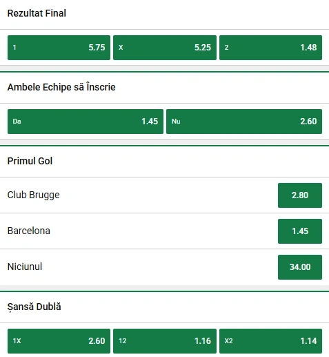 Cote pariuri Club Brugge vs Barcelona la Unibet