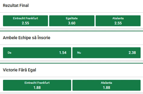 Cote pariuri Frankfurt vs Atalanta la Unibet