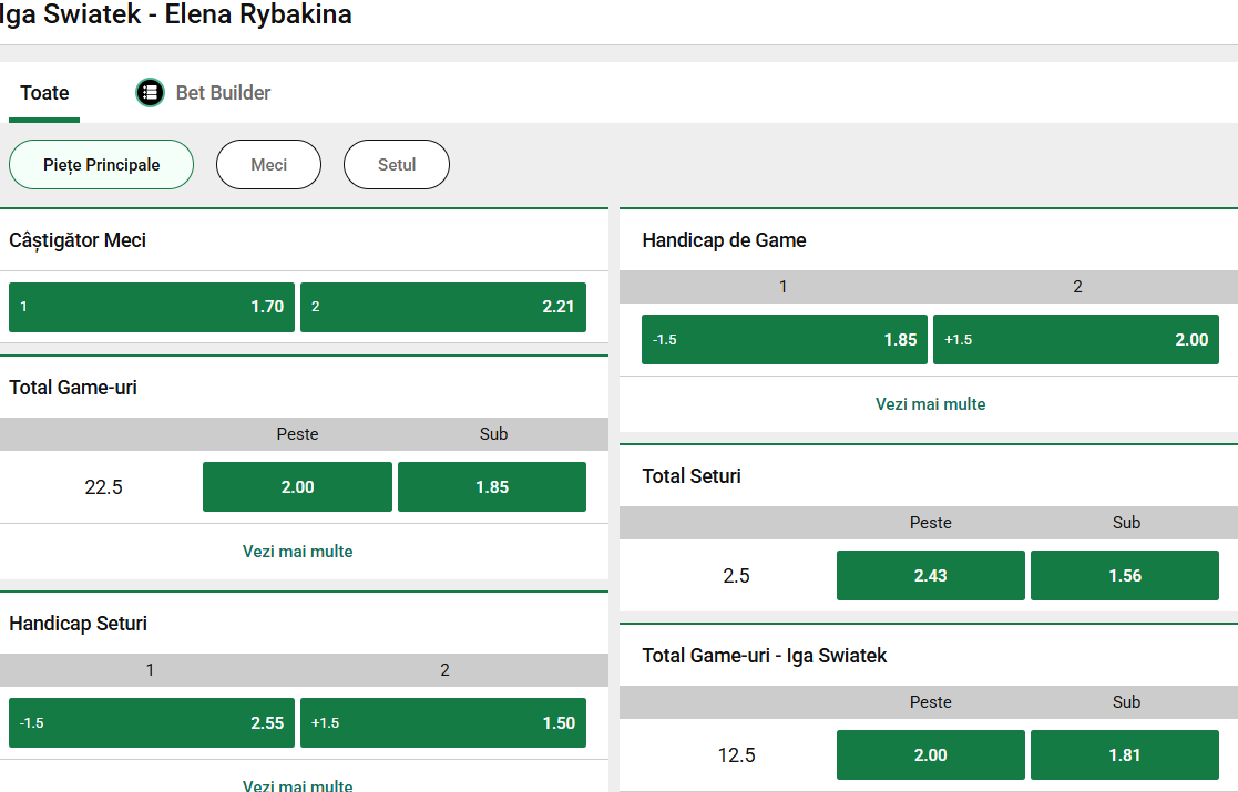 Cote pariuri Iga Swiatek vs Elena Rybakina