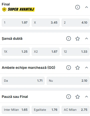 Cote pariuri Inter Milan vs AC Milan la Superbet