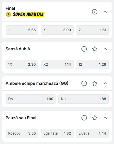 Cote pariuri Kosovo vs Elvetia la Superbet