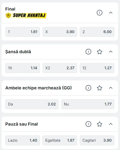 Cote pariuri Lazio vs Cagliari la Superbet