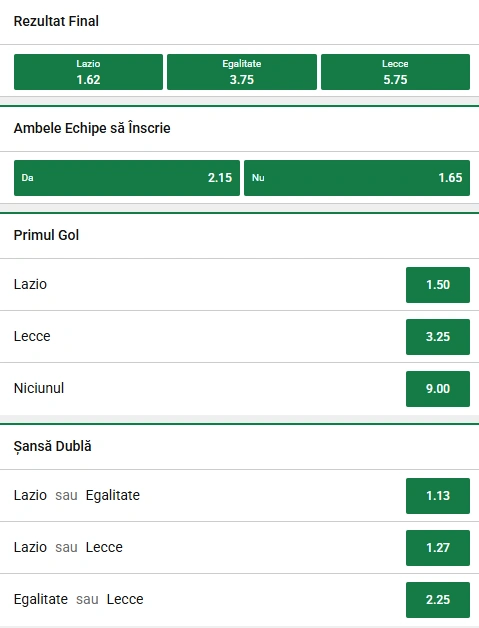 Cote pariuri Lazio vs Lecce la Unibet