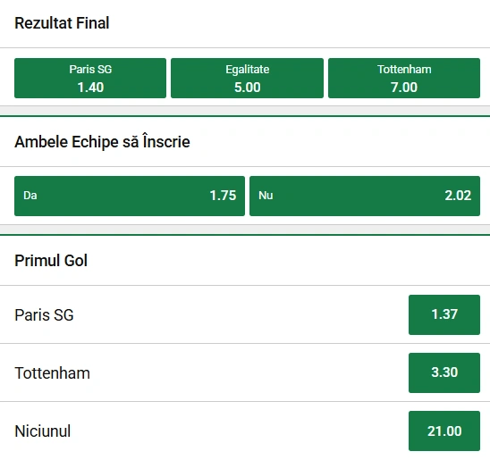Cote pariuri PSG vs Tottenham la Unibet