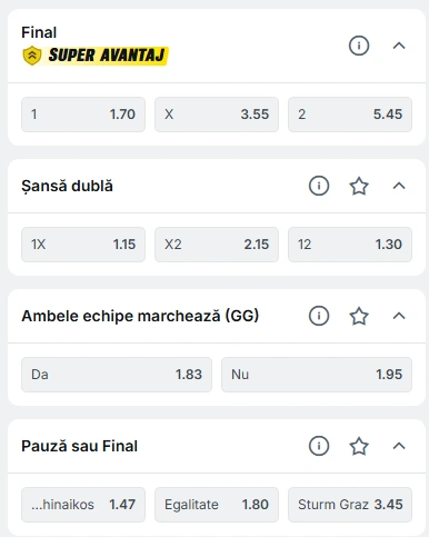 Cote pariuri Panathinaikos vs Sturm Graz la Superbet