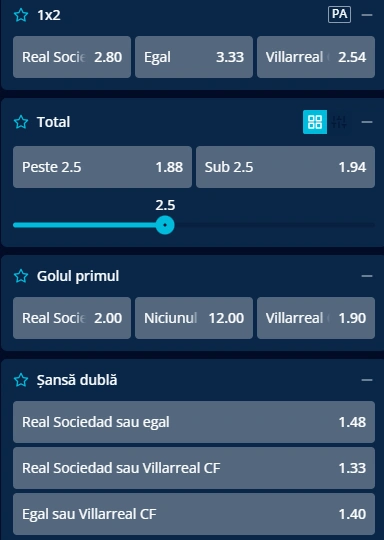 Cote pariuri Real Sociedad vs Villarreal la Mr Bit