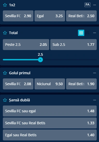 Cote pariuri Sevilla vs Real Betis la Mr Bit