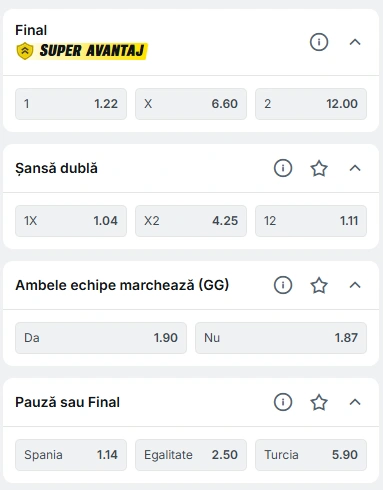 Cote pariuri Spania vs Turcia la Superbet