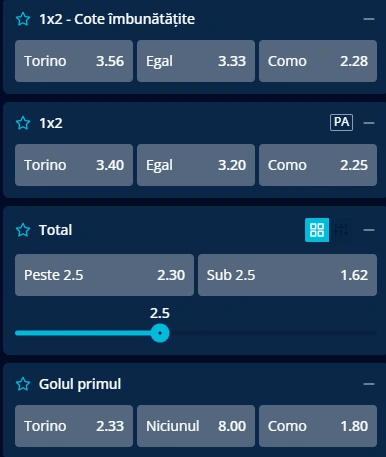 Cote pariuri Torino vs Como la Mr Bit