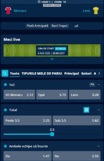 Cote pariuri AS Monaco - Lens