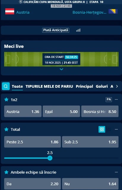 Cote pariuri Austria vs Bosnia și Herțegovina