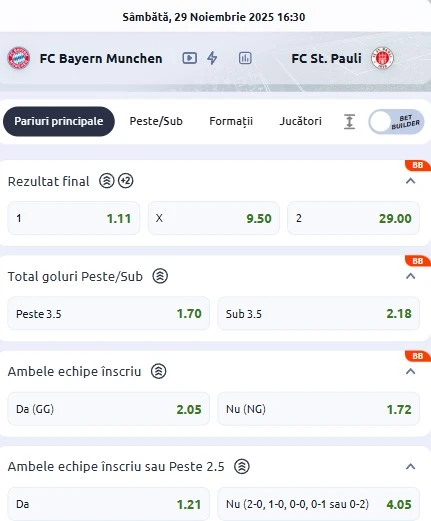 Cote pariuri Bayern vs St Pauli