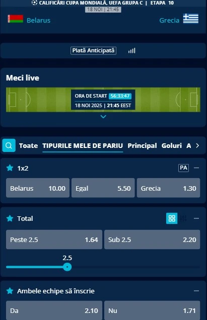 Cote pariuri Belarus - Grecia