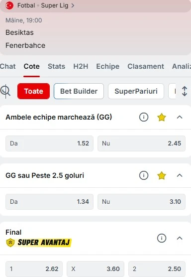 Cote pariuri Besiktas - Fenerbahce