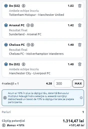 Biletul de weekend cu AI - 4 ponturi tari din etapa a 11-a de Premier League