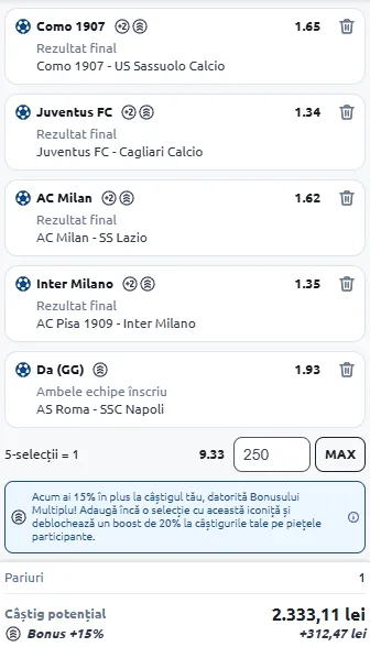 Biletul Etapei a 13-a Serie A