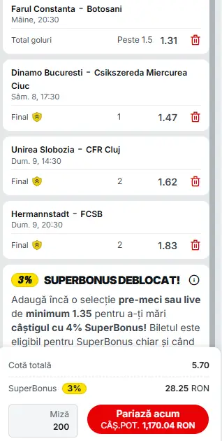 Biletul Etapei a 16-a Superliga