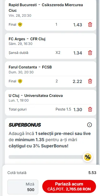 Biletul Etapei a 18-a Superliga