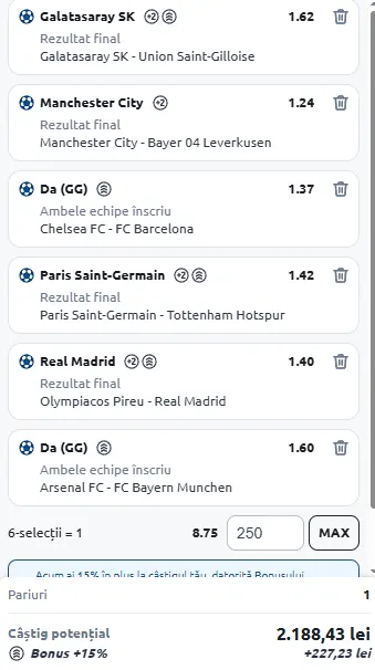 Biletul Etapei Champions League cu AI