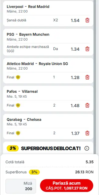 Biletul Etapei UCL cu Inteligența Artificială