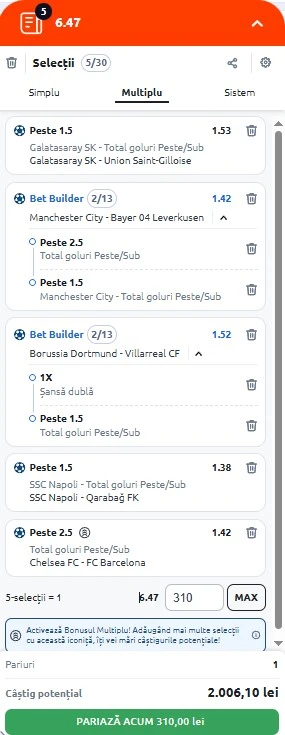 Biletul zilei azi din Champions League 25.11.2025