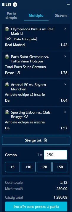 Biletul zilei azi din Champions League 26.11.2025