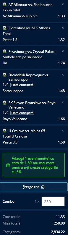 Biletul zilei azi din Conference League 27.11.2025