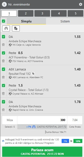 Biletul zilei azi din Conference League 6 noiembrie 2025