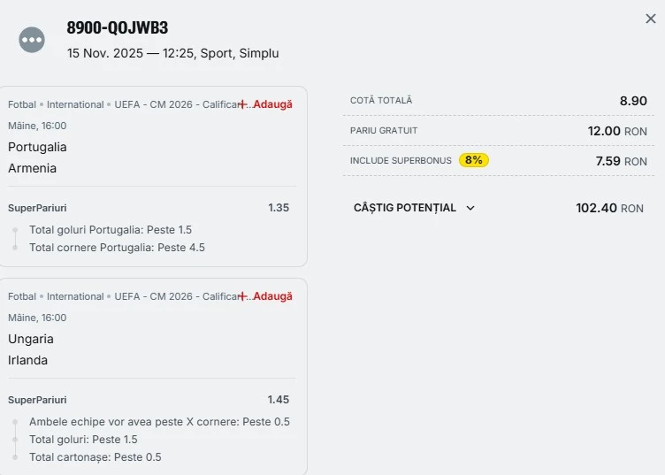 Biletul zilei azi din Superpariuri 16 noiembrie 2025