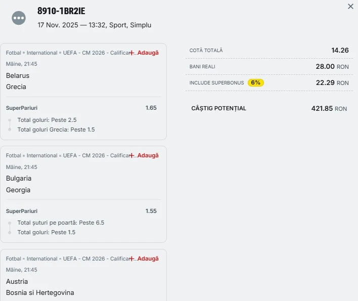 Biletul zilei azi din Superpariuri 18 noiembrie 2025