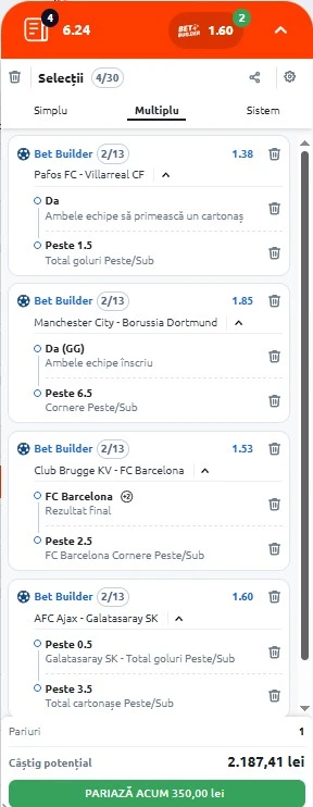 Biletul zilei din Champions League 05.11.2025