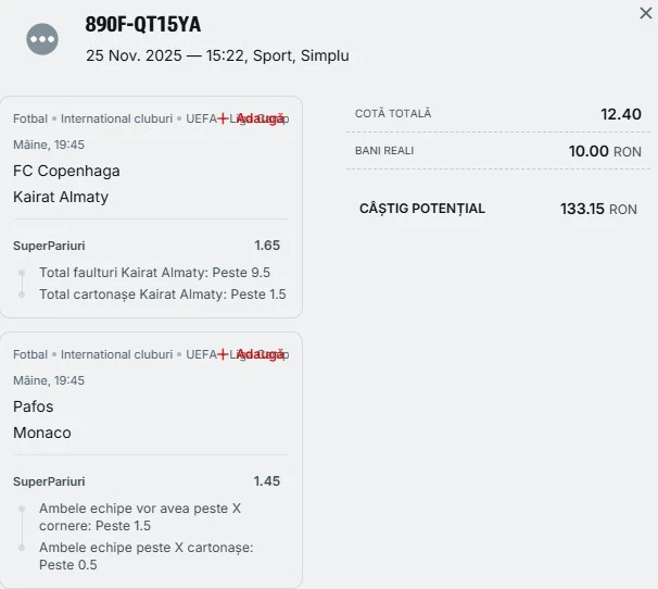 Biletul zilei din Champions League 26 noiembrie 2025