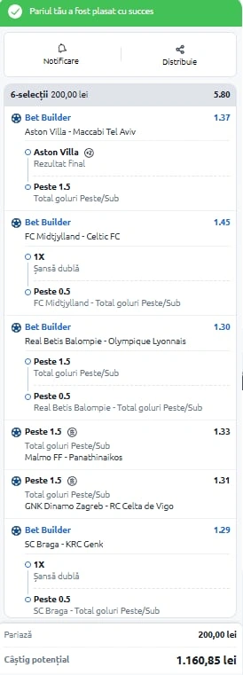 Biletul zilei din Europa League 06.11.2025